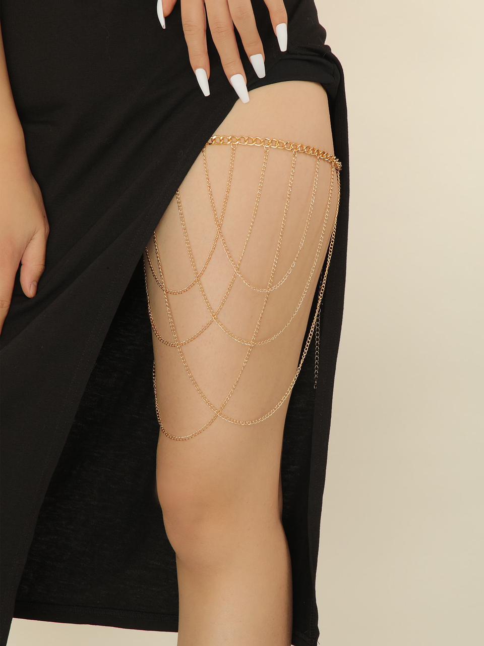 Lunelle minimalist layered thigh chain for women with simple golden chain design