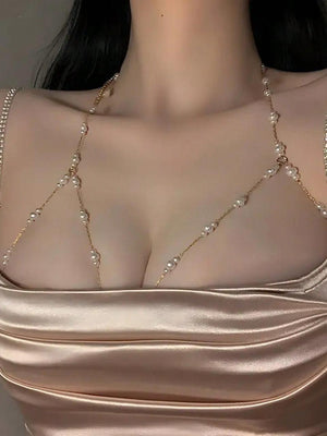 Lunelle faux pearl chest chain for women with elegant body jewelry design for lingerie and party styling