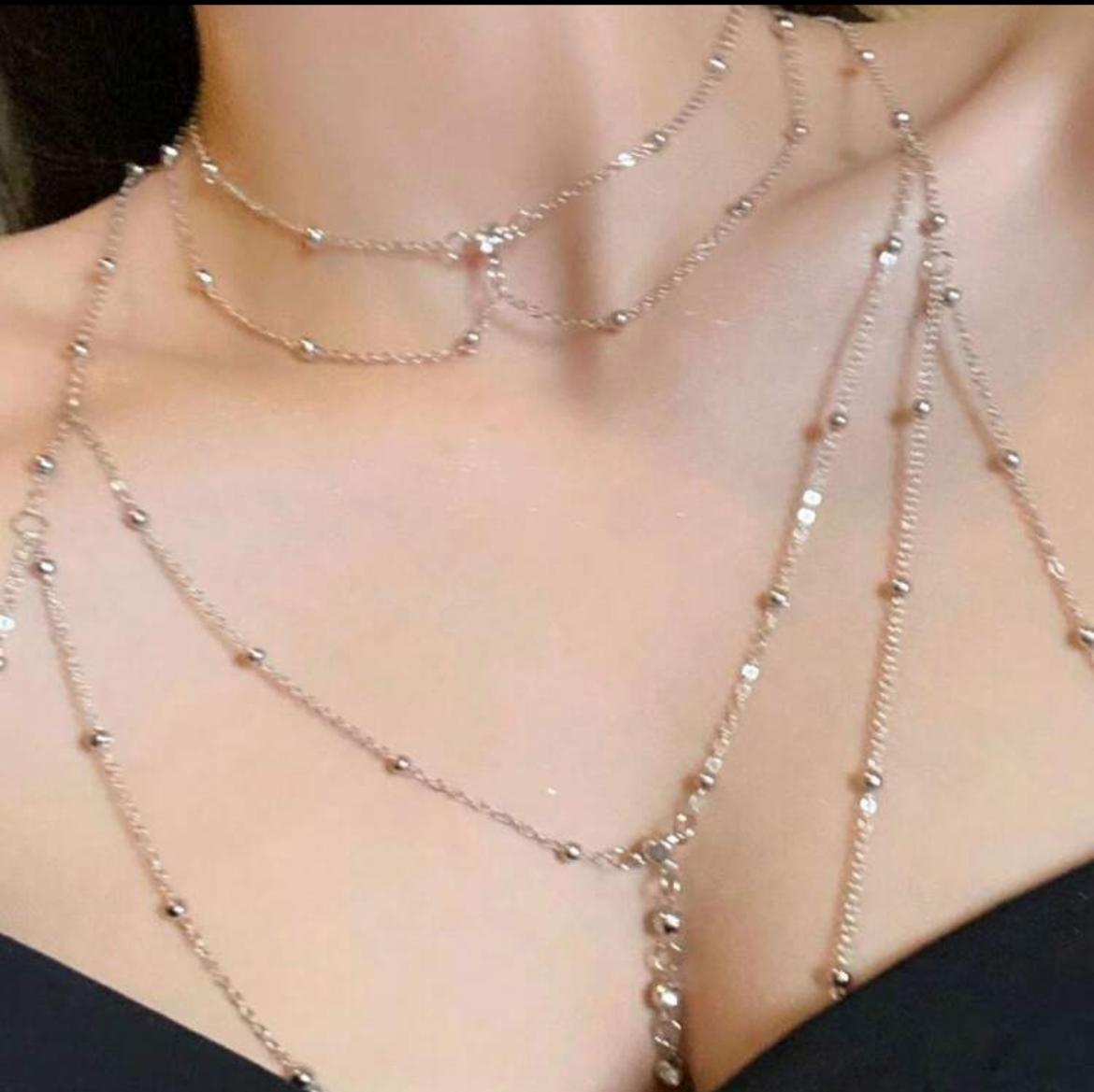 Lunelle rhinestone bead chest chain for women with shiny body chain design for lingerie and evening styling