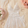 Lunelle white lace fringe nightgown set for women with soft lace trim and playful fringe details