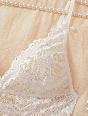 Lunelle white lace fringe nightgown set for women with soft lace trim and playful fringe details