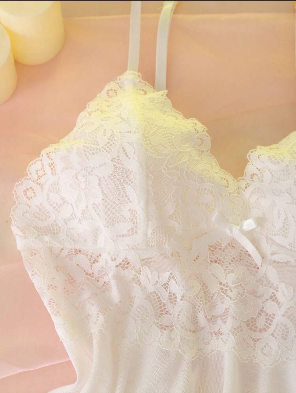 Lunelle bridal lace cami nightdress for women with sheer lace details and asymmetric hem