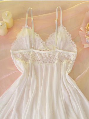 Lunelle bridal lace cami nightdress for women with sheer lace details and asymmetric hem