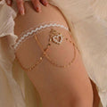 Lunelle white lace pearl heart thigh chain with gold chain and romantic pendant for women
