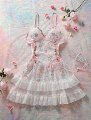 Lunelle Floral Lace-Up Sheer Nightgown