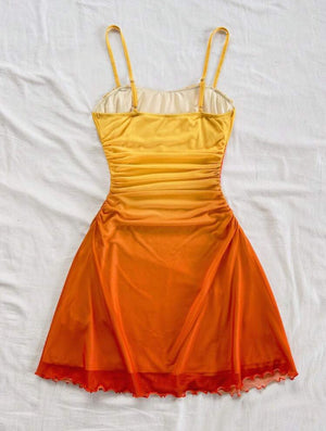 Lunelle tropical sunset mini dress for women in orange and yellow summer vacation style