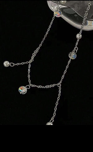 Lunelle pearl charm chain belt for women with faux pearl rhinestone details and feminine waist accessory style