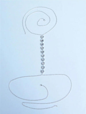 Lunelle heart rhinestone body chain for women with shiny heart shaped design and feminine body jewelry style