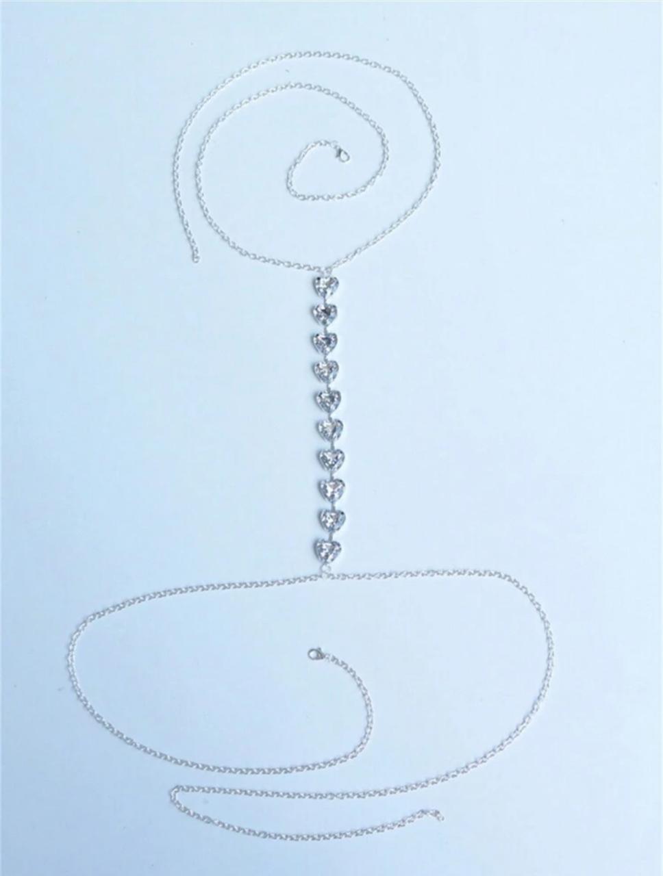 Lunelle heart rhinestone body chain for women with shiny heart shaped design and feminine body jewelry style