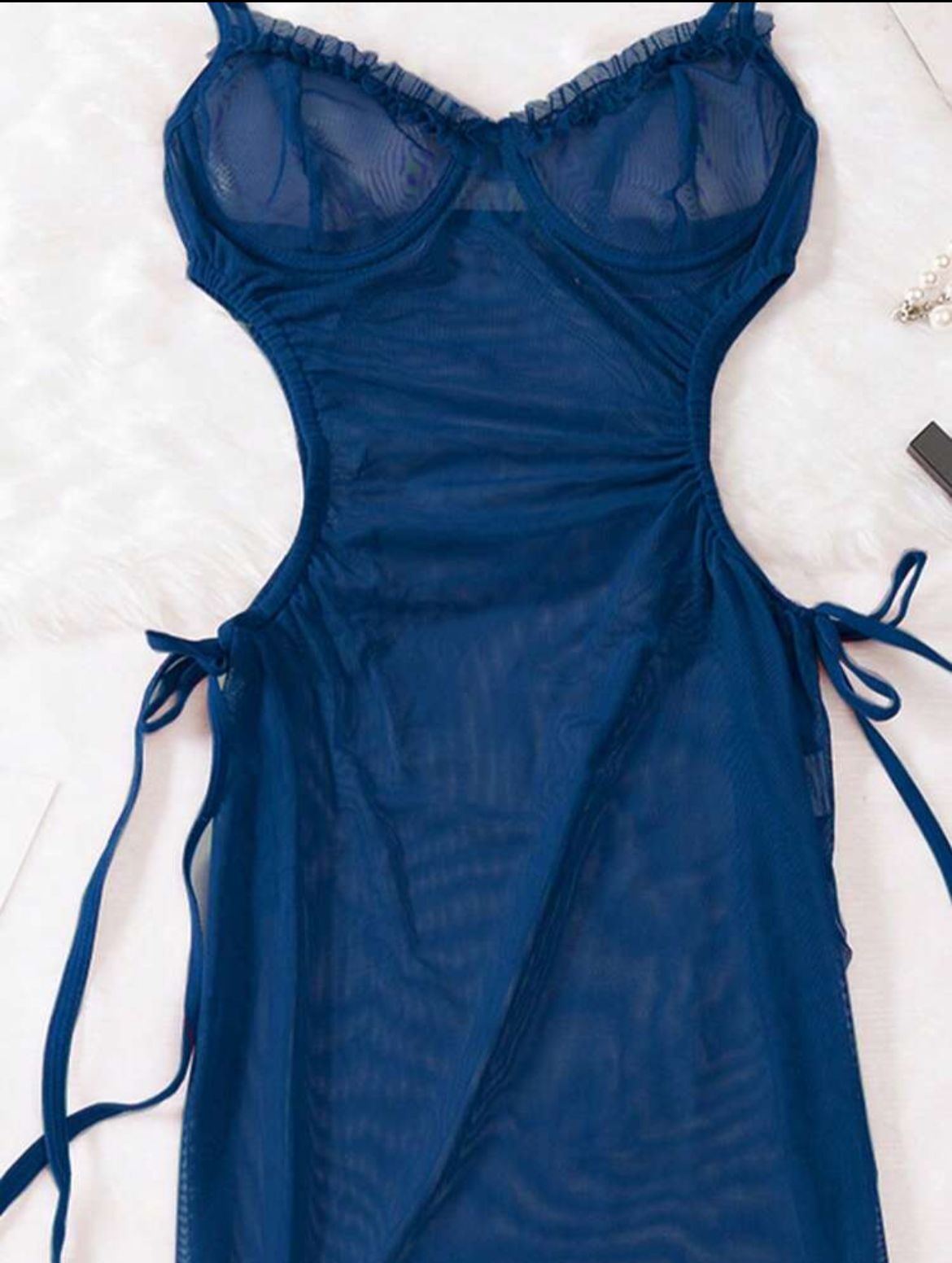 Lunelle sheer mesh cami shorts set for women with underwire top, cutout waist, and matching lingerie shorts