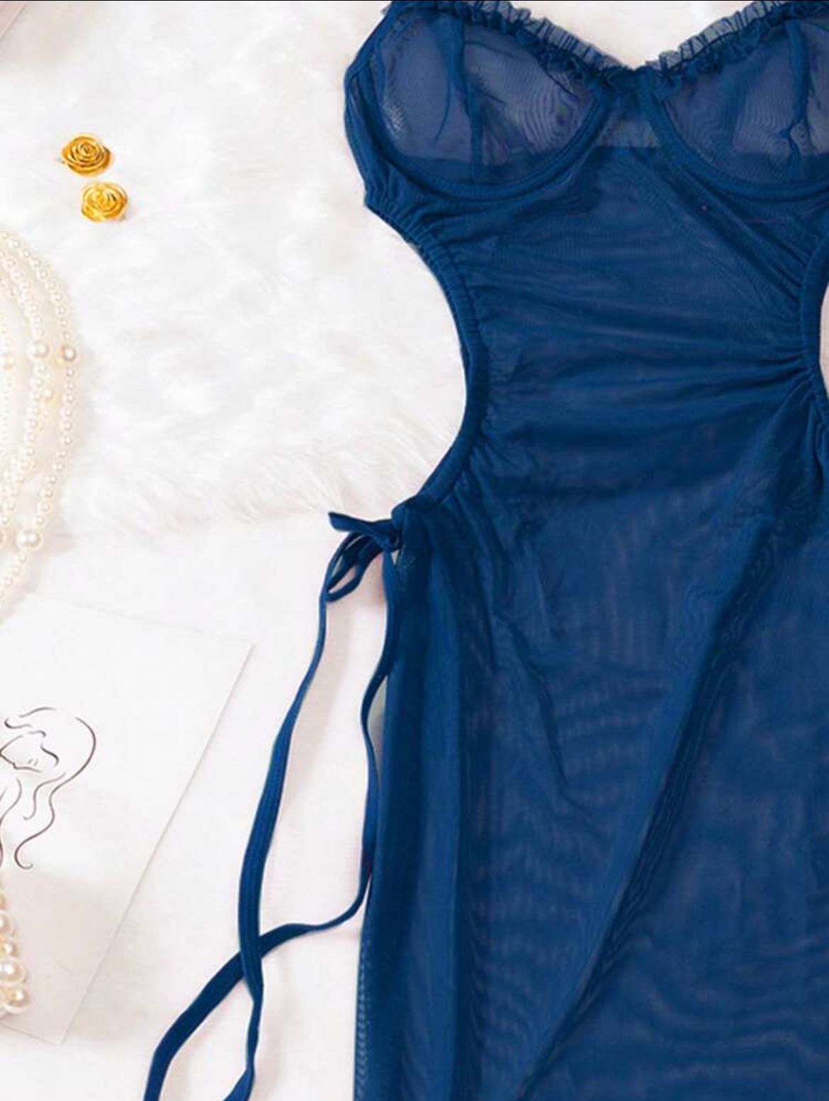 Lunelle sheer mesh cami shorts set for women with underwire top, cutout waist, and matching lingerie shorts