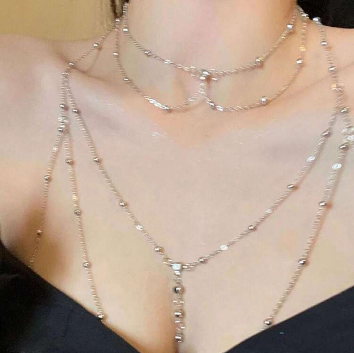 Lunelle rhinestone bead chest chain for women with shiny body chain design for lingerie and evening styling