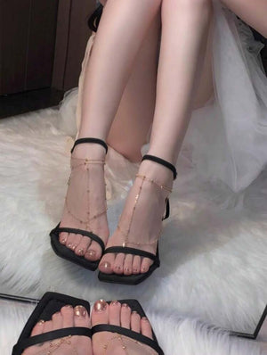 Lunelle tassel foot chain with toe ring for women with multi-layer anklet design and feminine metal chain details