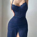 Lunelle blue lace mesh nightgown set for women with underwire bra design and feminine lingerie dress style