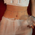 Lunelle pearl charm chain belt for women with faux pearl rhinestone details and feminine waist accessory style