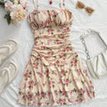Lunelle pink ditsy floral mini dress for women with spaghetti straps and A-line summer style