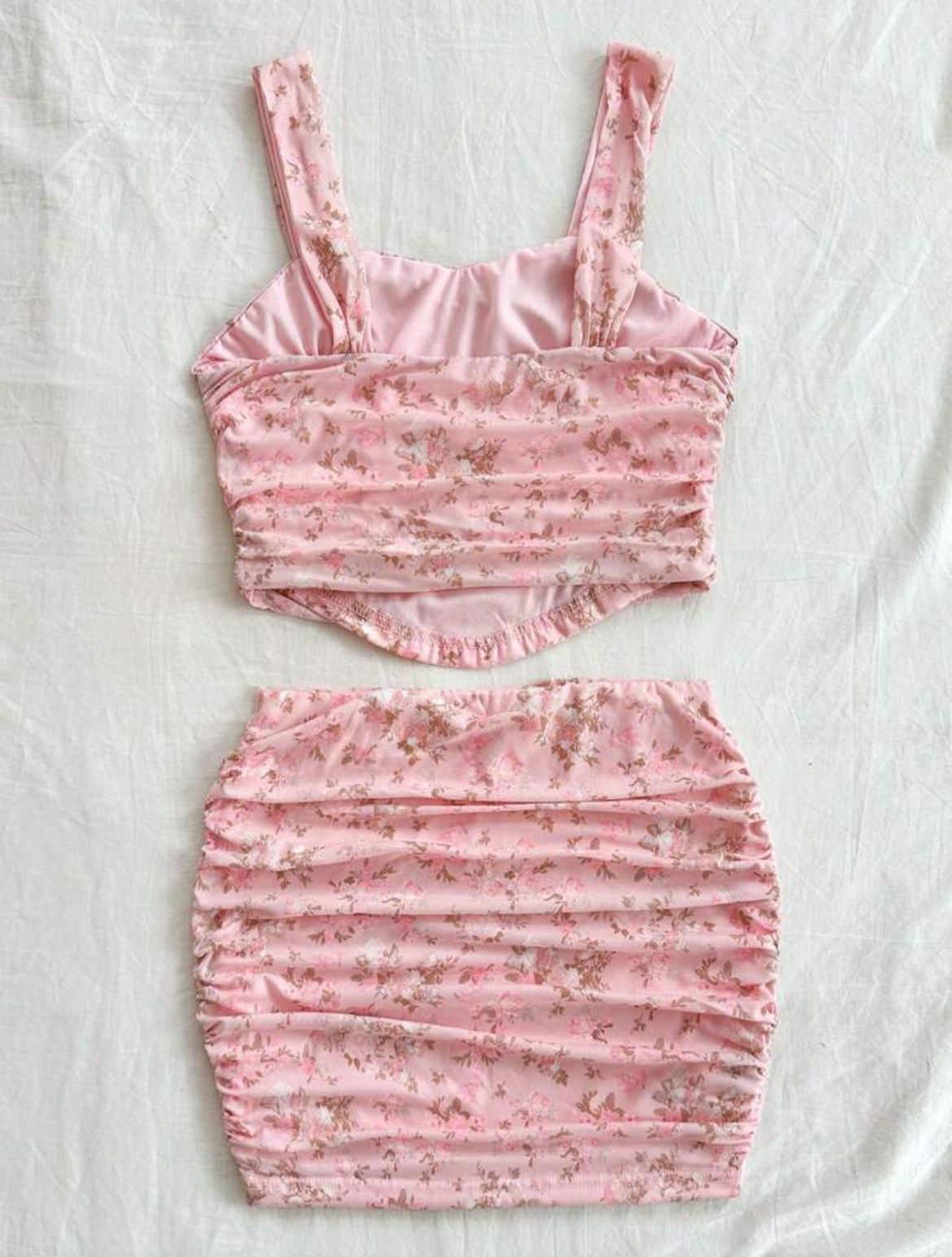 Lunelle pink floral bodycon top and skirt set for women with feminine vacation style