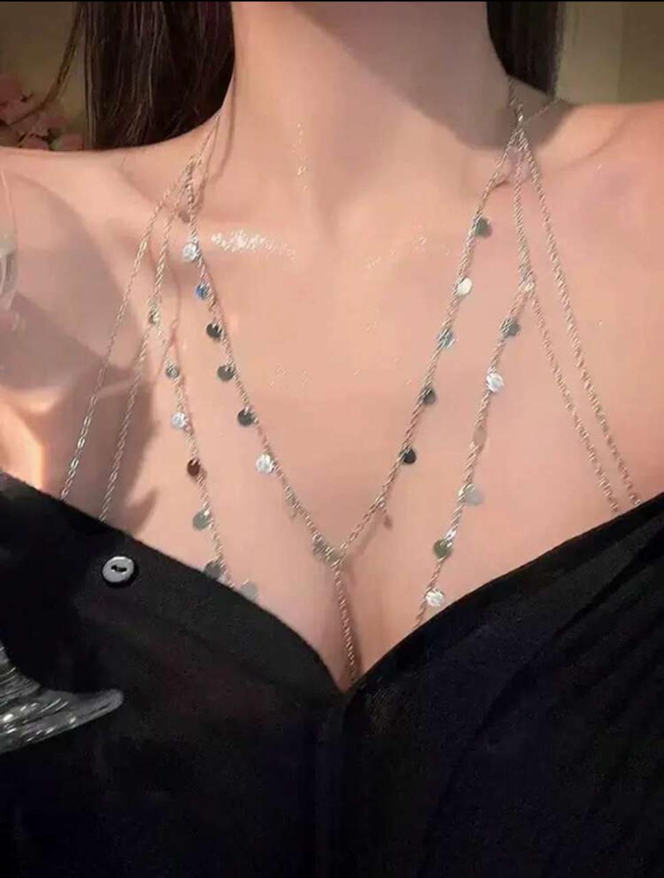 Lunelle sparkle chest body chain for women with shiny decorative pendant chain design