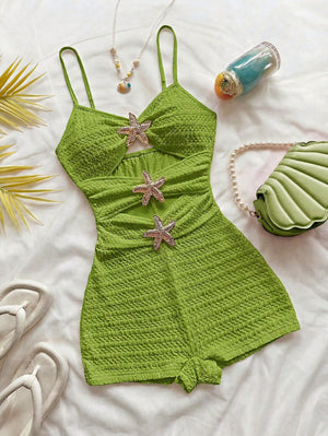 Lunelle starfish ruched jumpsuit for women with solid color design and metal starfish decor