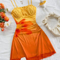 Lunelle tropical sunset mini dress for women in orange and yellow summer vacation style